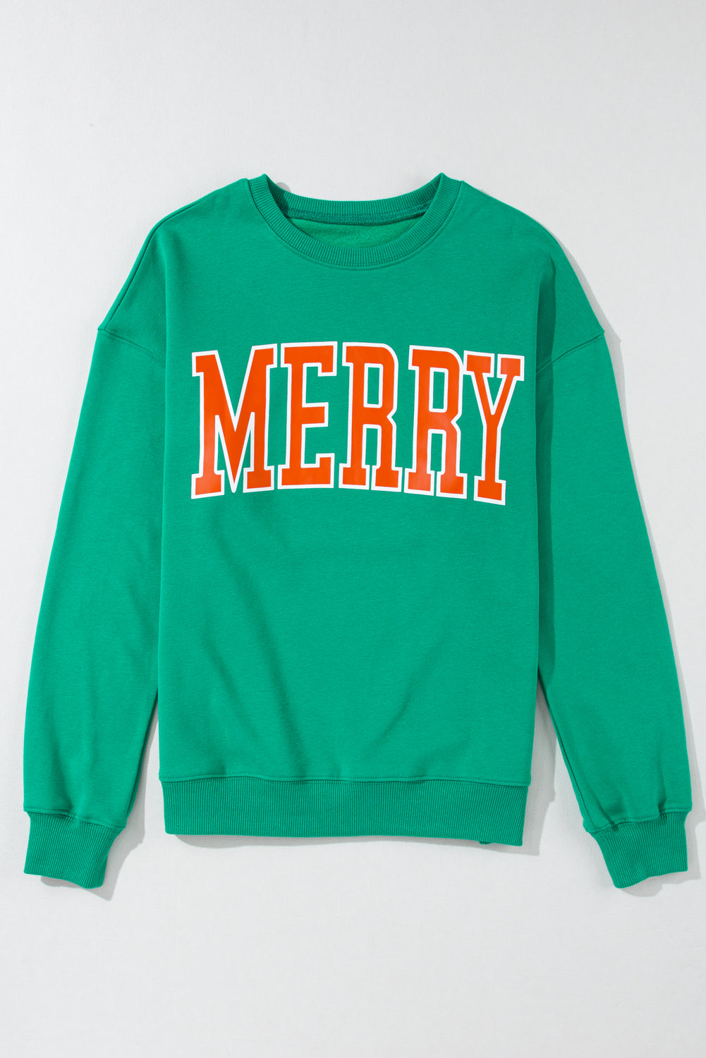 Green Lucky Letter Embroidery Print Drop Sleeve Sweatshirt
