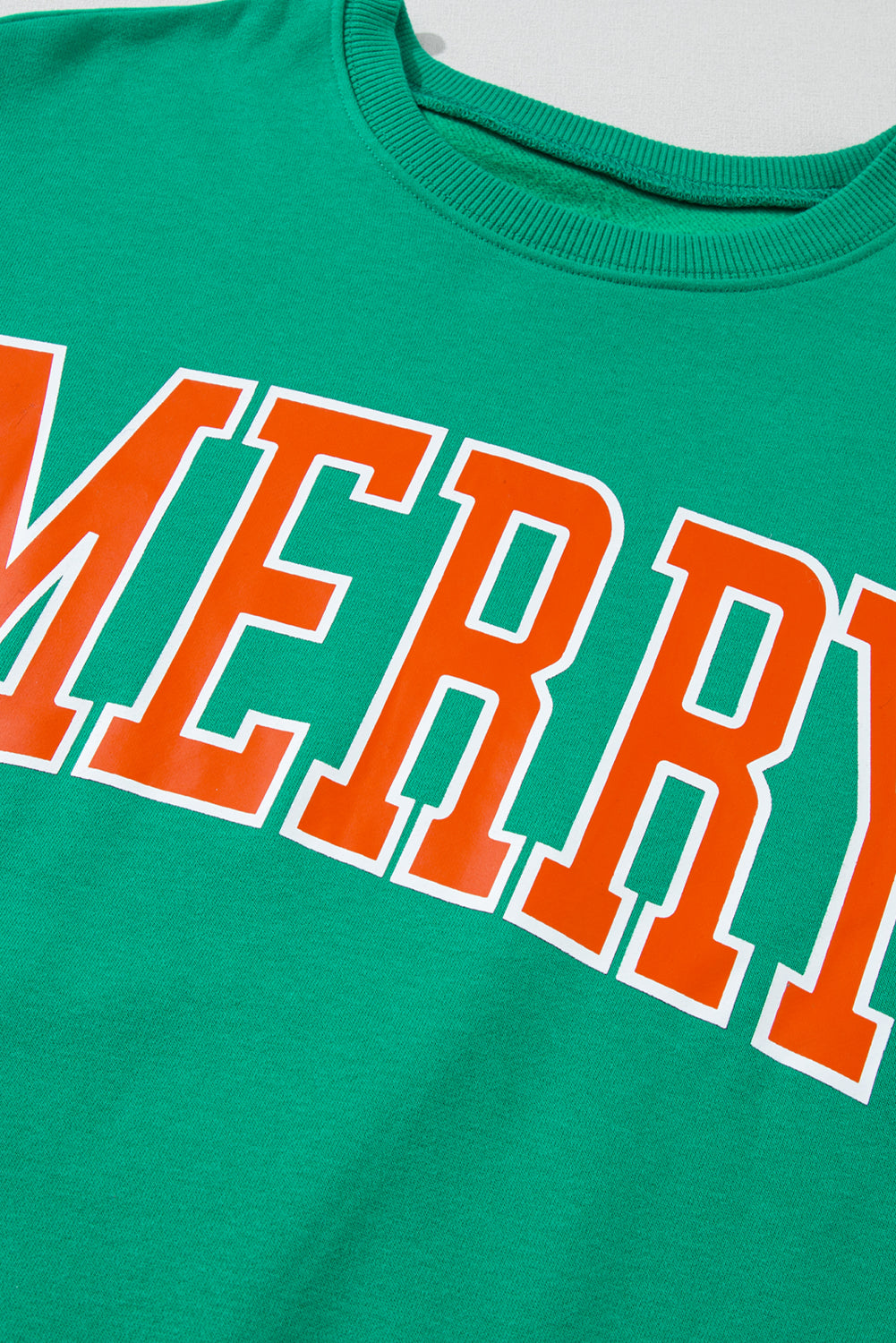 Green Lucky Letter Embroidery Print Drop Sleeve Sweatshirt