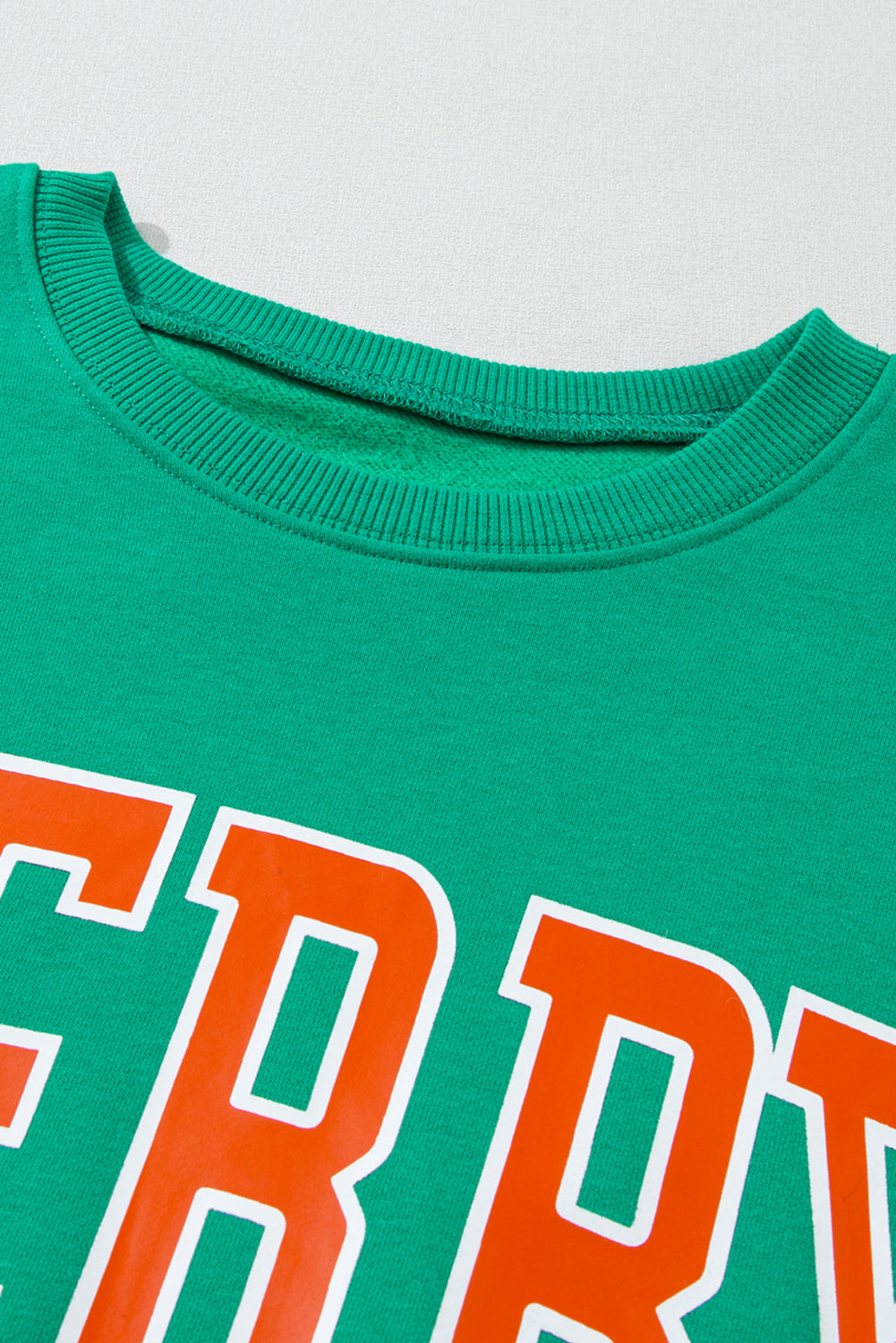 Green Lucky Letter Embroidery Print Drop Sleeve Sweatshirt